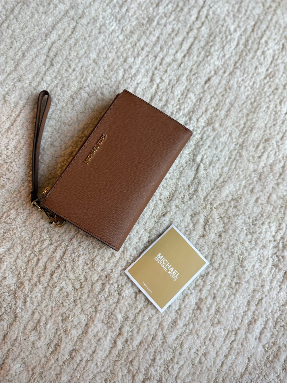 Michael Kors Cognac Saffiano Leather Zip Wristlet